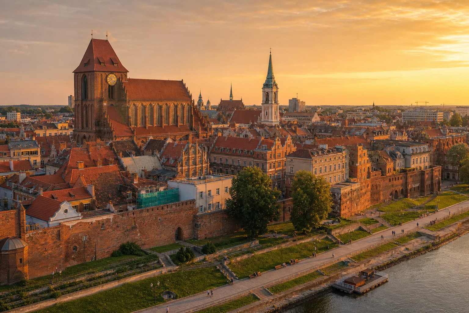 Vieille ville gothique de Toruń au coucher du soleil